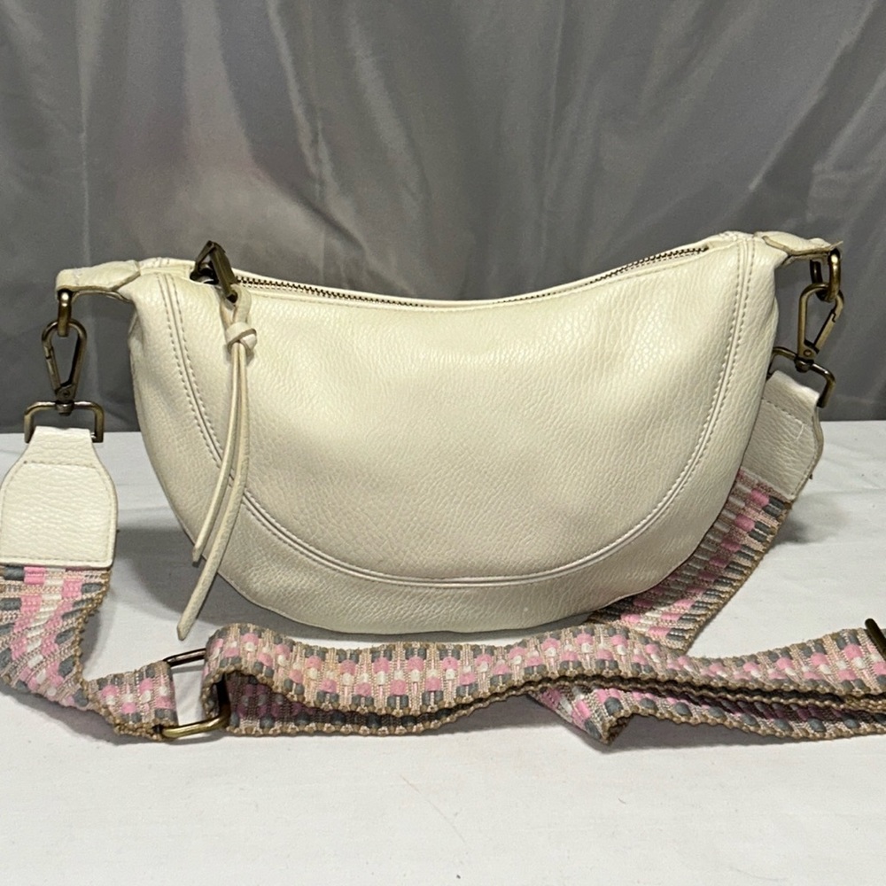 Anthropologie Urban Originals Ivory Leather Luna Crossbody Bag-Boho Guitar Strap